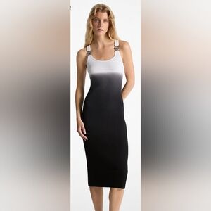 MK Michael Kors Ribbed Strethcy Sleeveless Black White Ombre Dress NWT